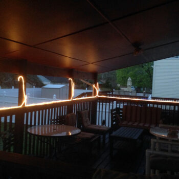 A lighted patio at Independence Lodge Sober Living